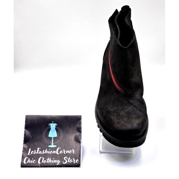 Loints Of Holland Women's Black Nubuck Leather Bootie Wedge Shoe Size 10.5 2375 - Picture 15 of 16